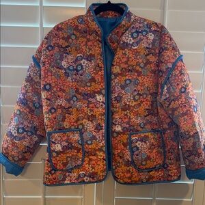 Amazon Floral Quilted Jacket in Multicolor with Blue Trim